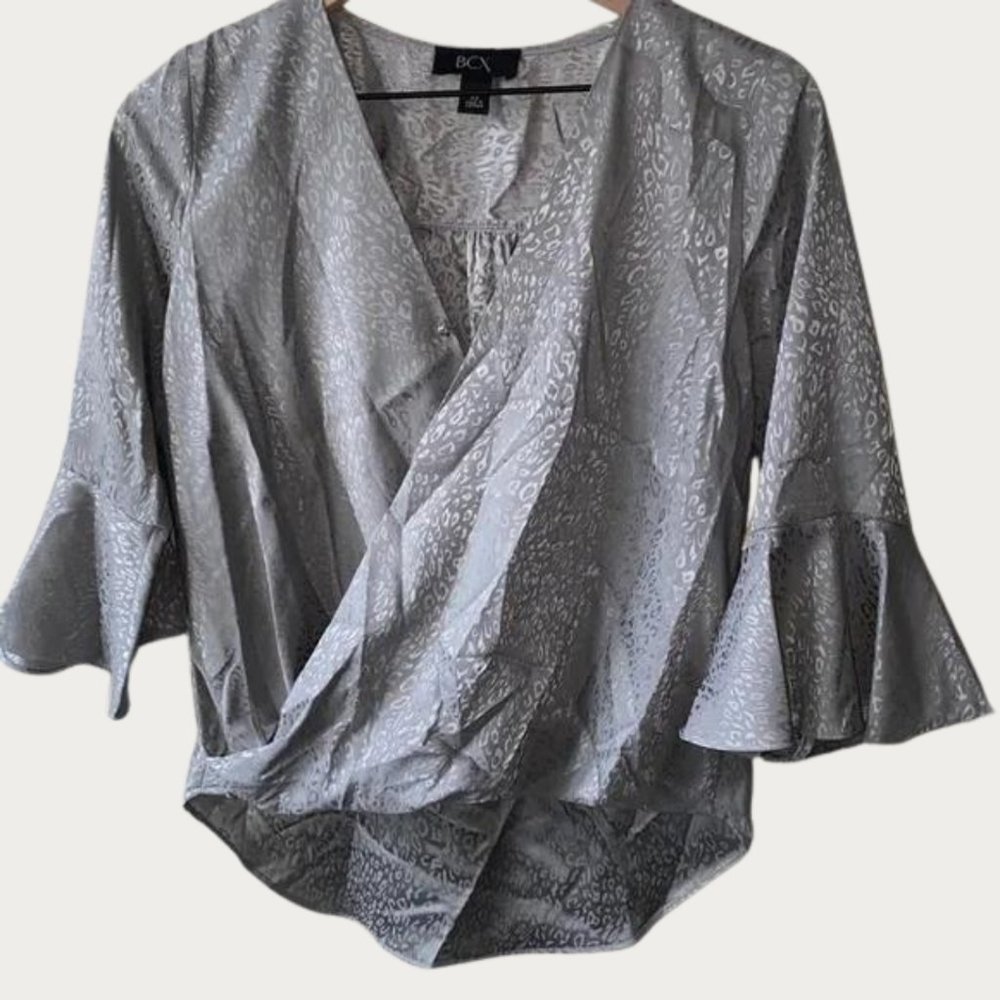 BCX Solid Satin Jacquard Blouse
